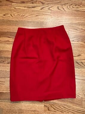 Vintage Valerie Stevens 100% Pure Wool Red Pencil Skirt Lined Back Zip